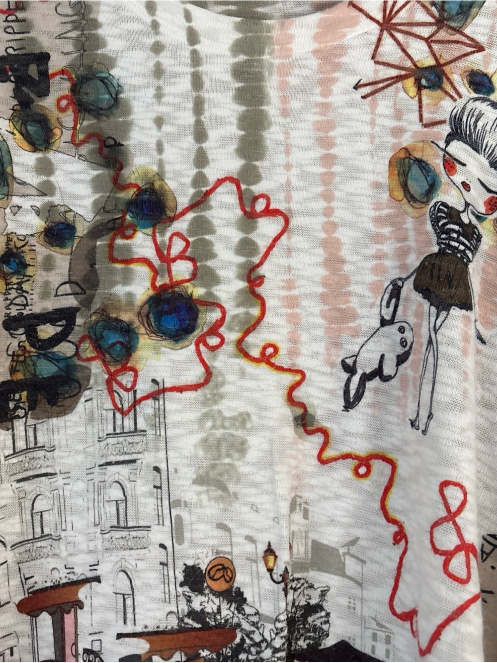 Artistic Scoop-Neck Tunic in White with Multi-Color Print - Picture 2 of 5